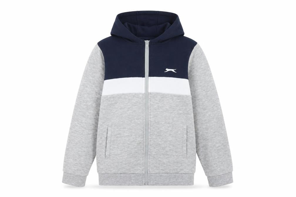 Slazenger Boys Grey Navy Colourblock Full Zip Hoodie Age 13 Years