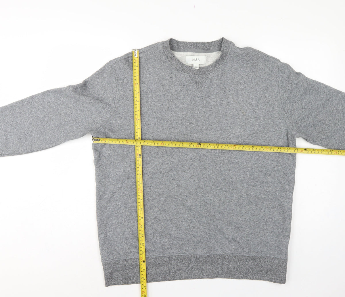 Marks and Spencer Men Grey L Crew Neck Pullover Sweatshirt Cotton