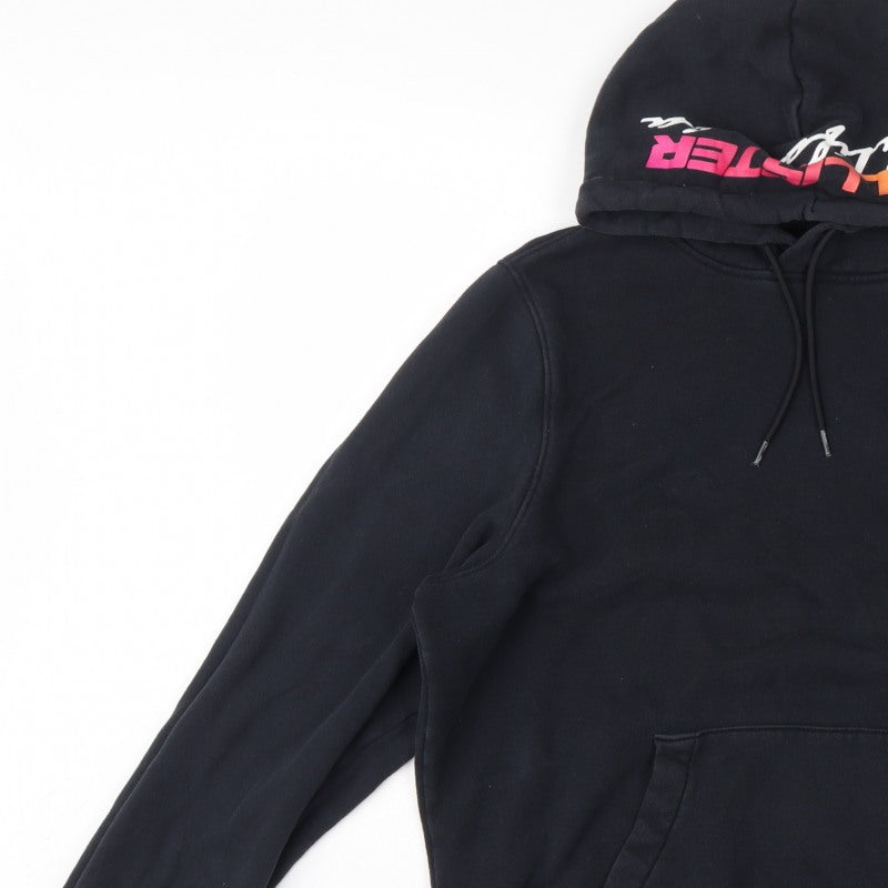 Hollister Men Black XL Pullover Hoodie Graphic Logo Kangaroo Pocket