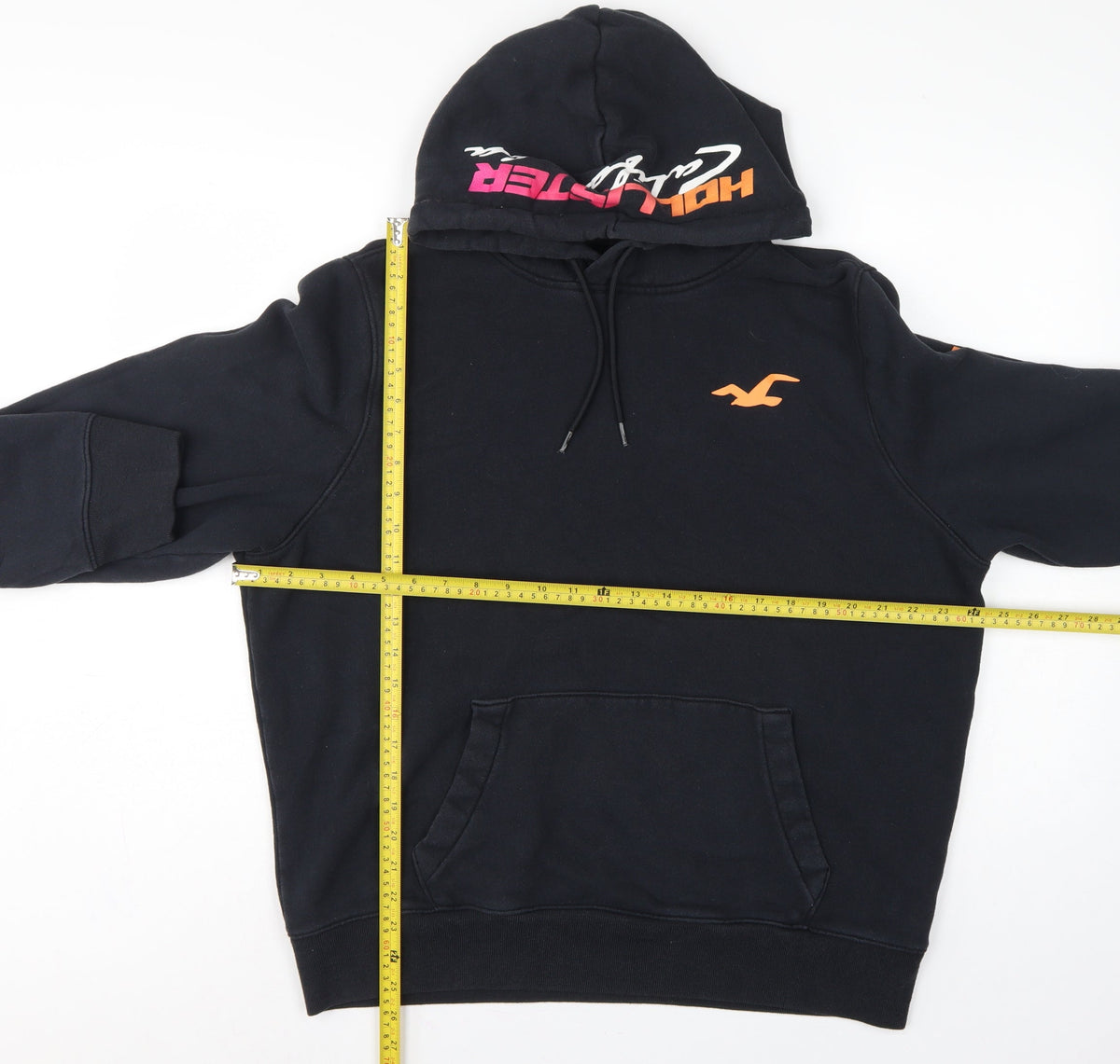 Hollister Men Black XL Pullover Hoodie Graphic Logo Kangaroo Pocket