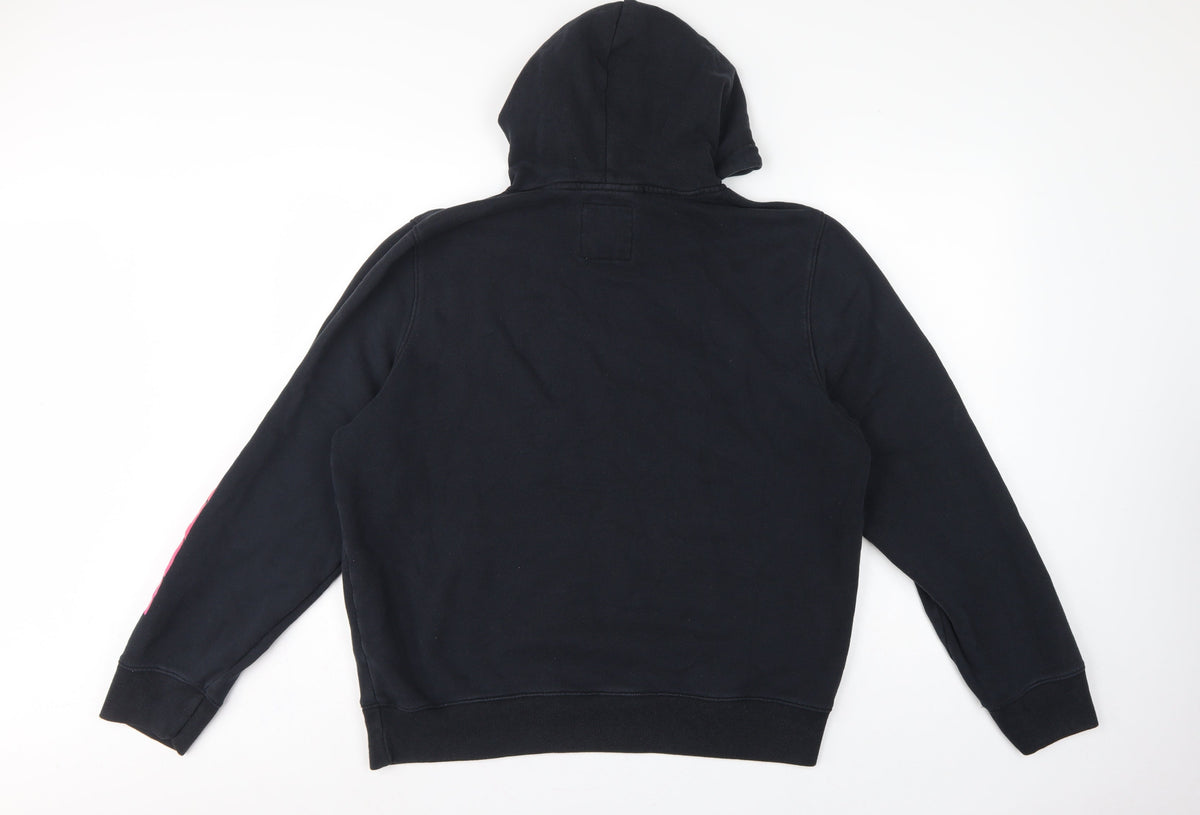 Hollister Men Black XL Pullover Hoodie Graphic Logo Kangaroo Pocket