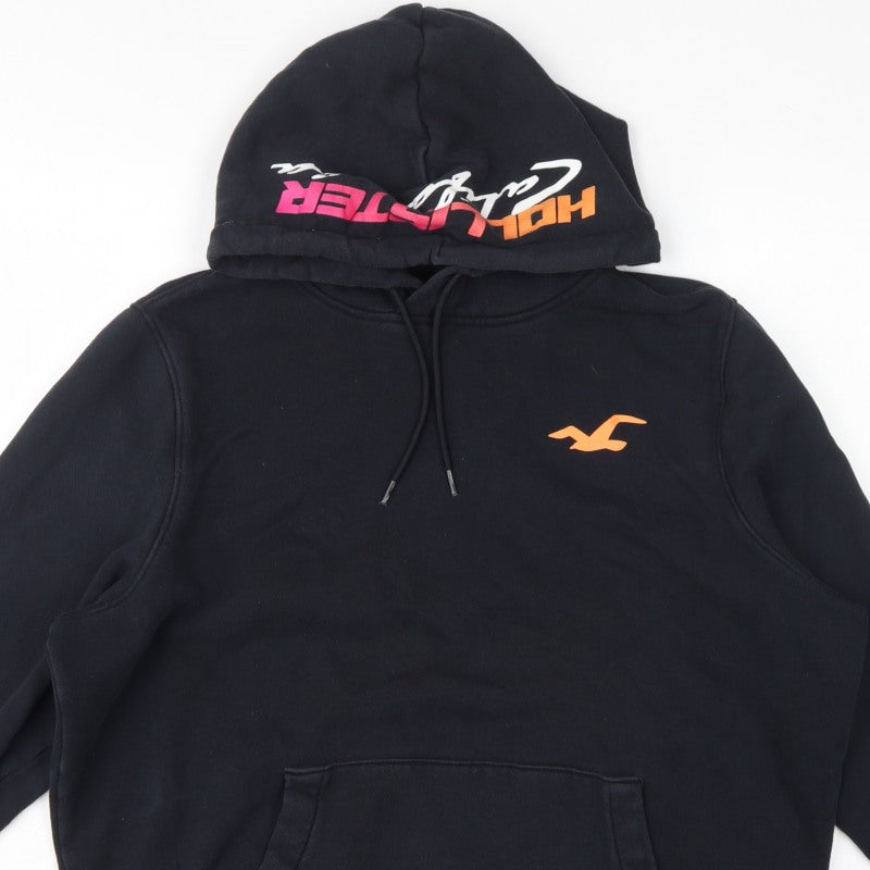 Hollister Men Black XL Pullover Hoodie Graphic Logo Kangaroo Pocket