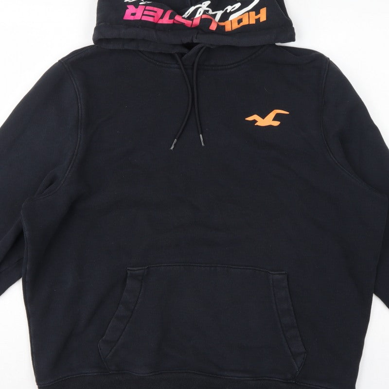 Hollister Men Black XL Pullover Hoodie Graphic Logo Kangaroo Pocket