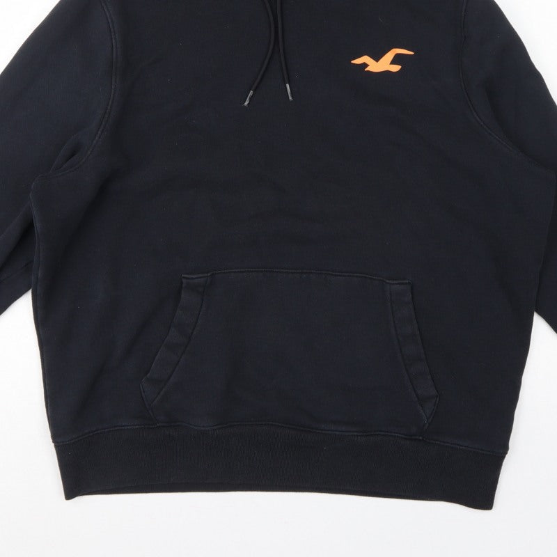 Hollister Men Black XL Pullover Hoodie Graphic Logo Kangaroo Pocket