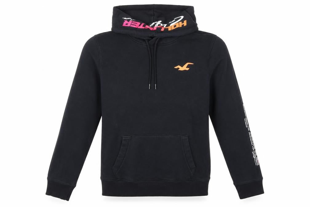 Hollister Men Black XL Pullover Hoodie Graphic Logo Kangaroo Pocket