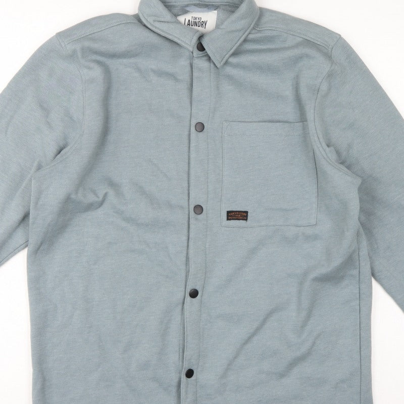 Tokyo Laundry Men’s Blue M Fleece Overshirt Snap Button Long Sleeve