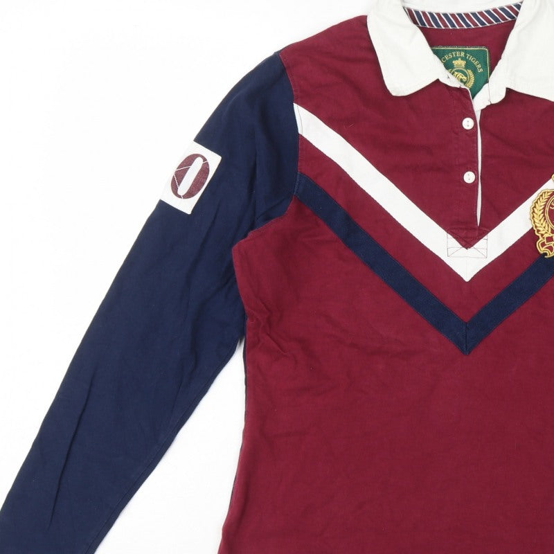 Leicester Tigers Women’s Burgundy Navy Size 12 Rugby Polo Shirt