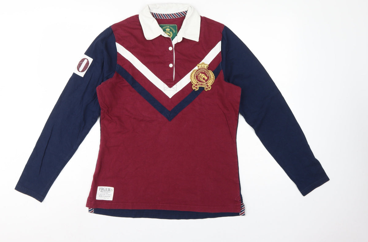 Leicester Tigers Women’s Burgundy Navy Size 12 Rugby Polo Shirt