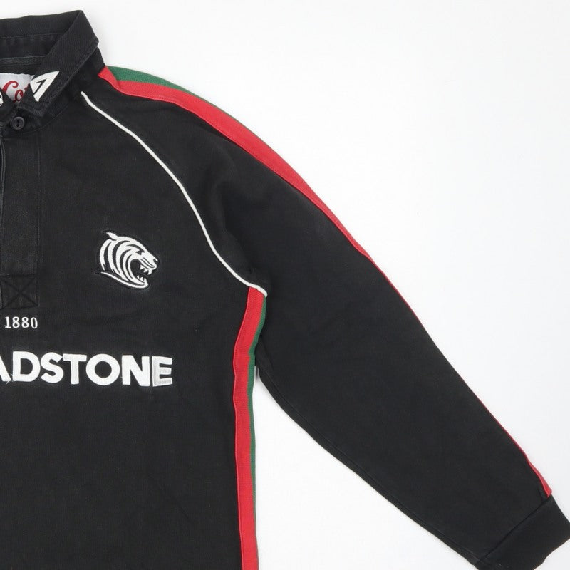 Cotton Traders Men Black S Rugby Sweatshirt Henley Embroidered Logo