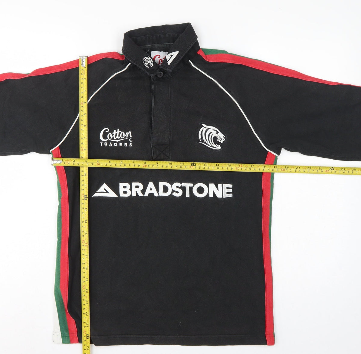 Cotton Traders Men Black S Rugby Sweatshirt Henley Embroidered Logo