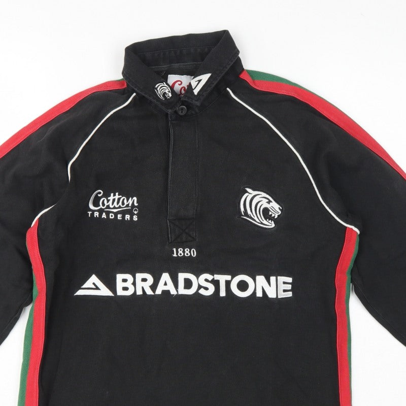 Cotton Traders Men Black S Rugby Sweatshirt Henley Embroidered Logo