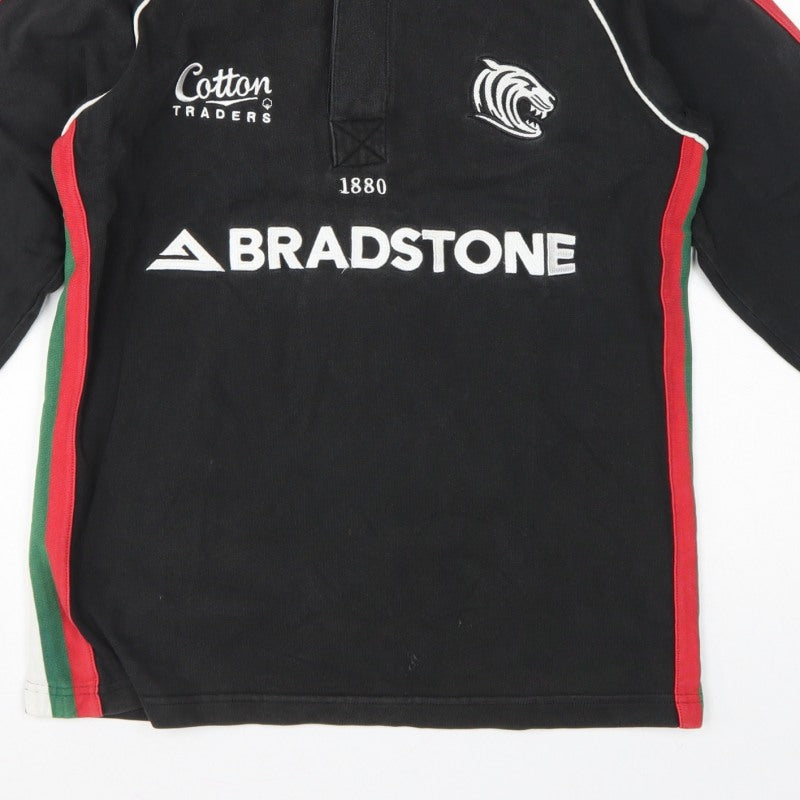 Cotton Traders Men Black S Rugby Sweatshirt Henley Embroidered Logo