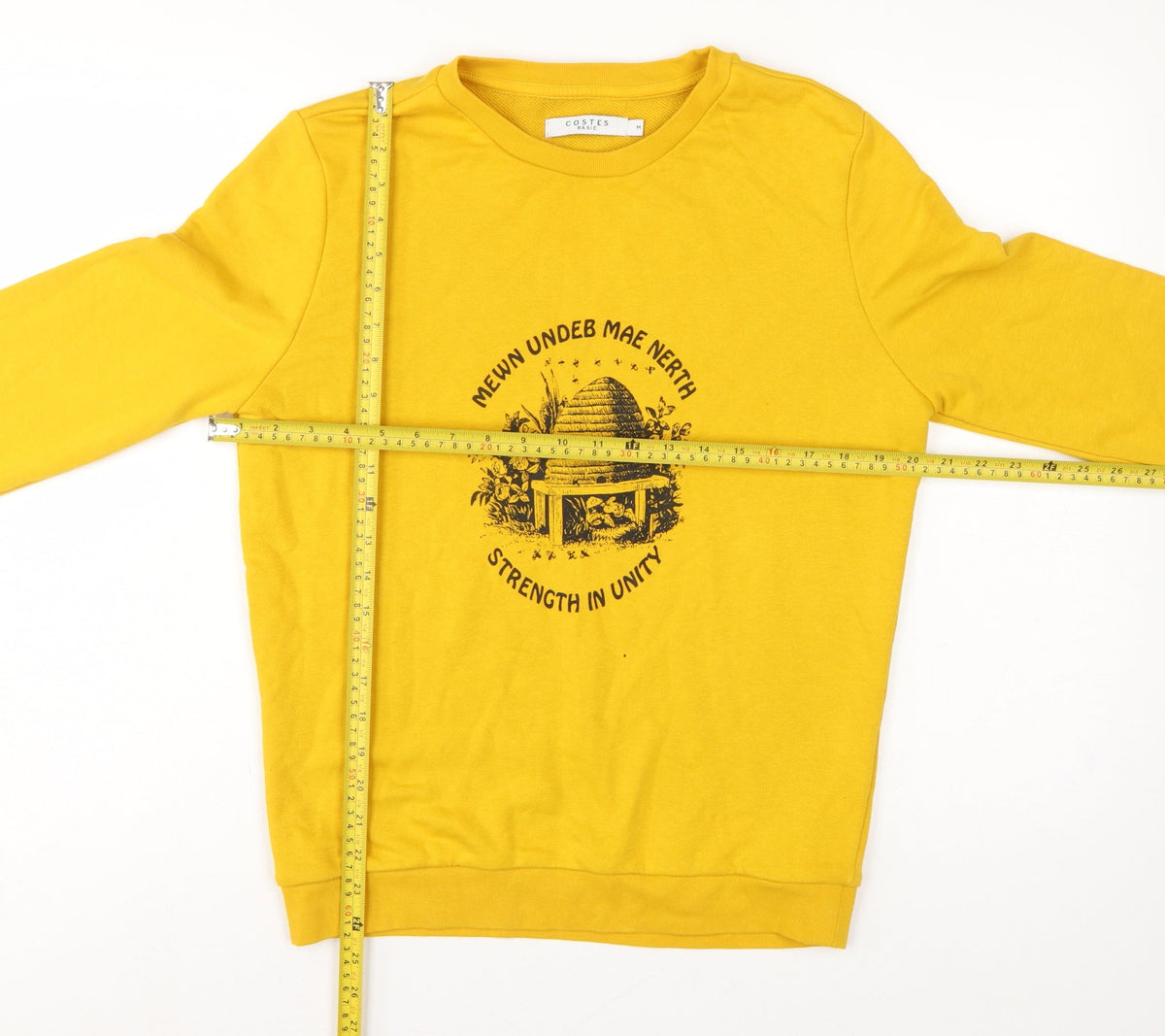 Costes Women Yellow M Bee Graphic Cotton Blend Pullover Sweatshirt