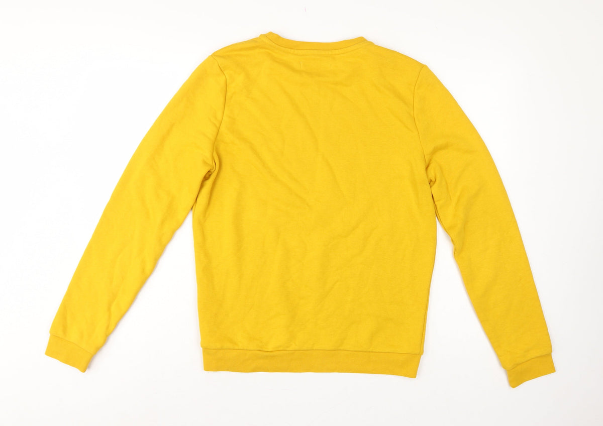 Costes Women Yellow M Bee Graphic Cotton Blend Pullover Sweatshirt
