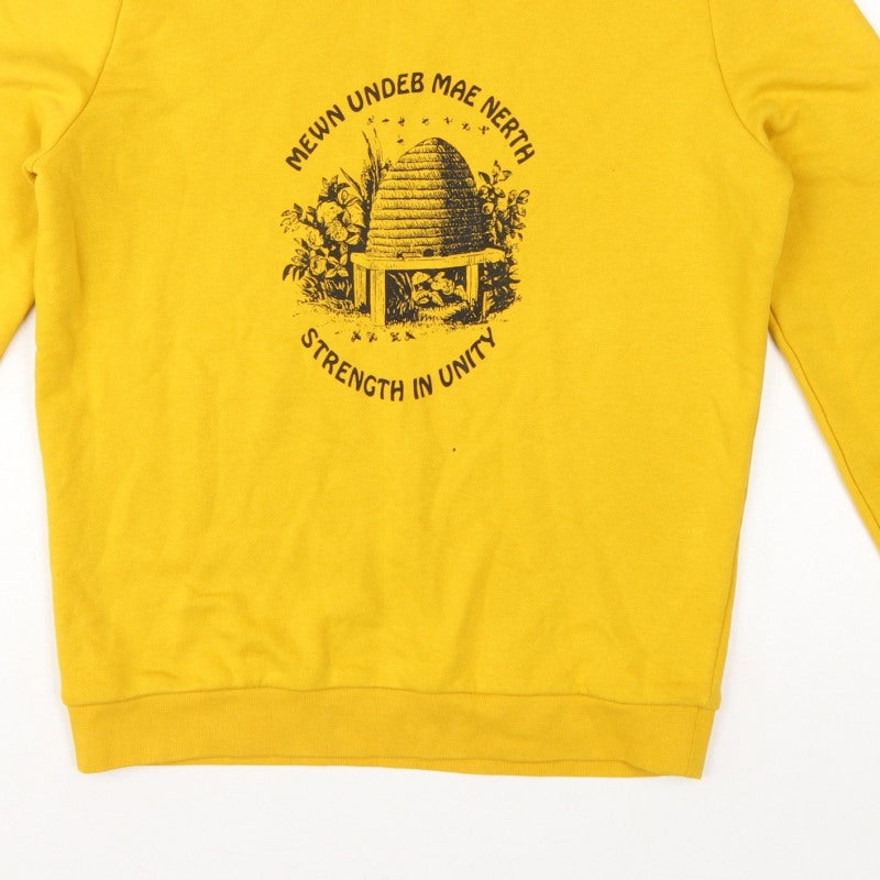 Costes Women Yellow M Bee Graphic Cotton Blend Pullover Sweatshirt