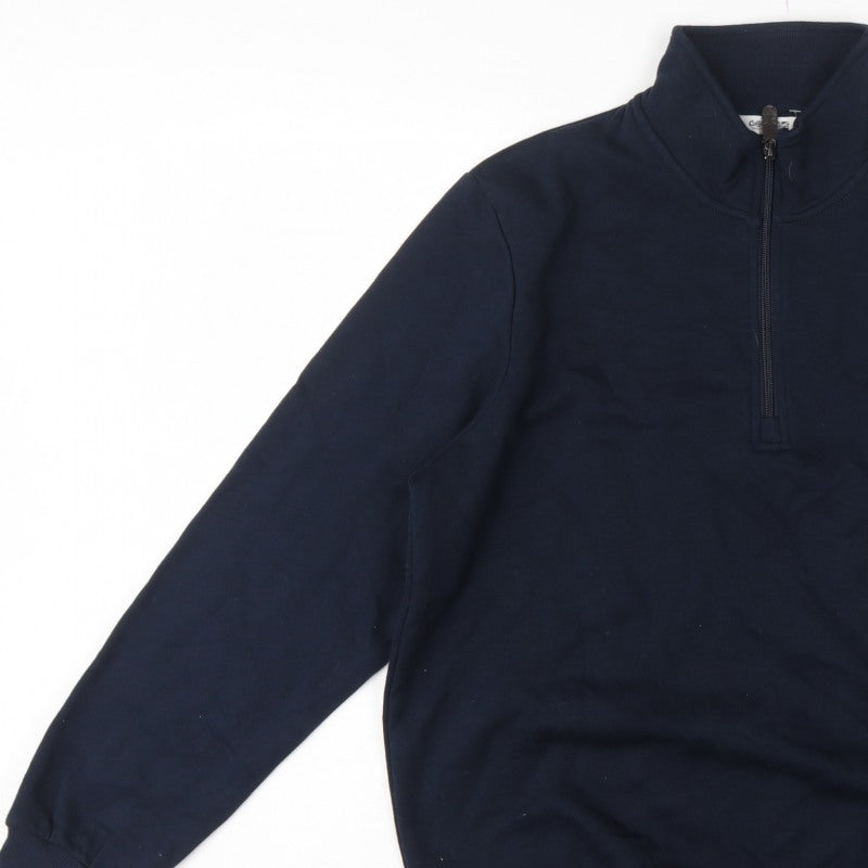 Cotton Traders Men's Navy L 1/4 Zip Fleece Sweatshirt High Neck