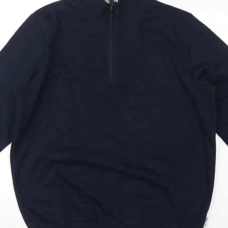Cotton Traders Men's Navy L 1/4 Zip Fleece Sweatshirt High Neck