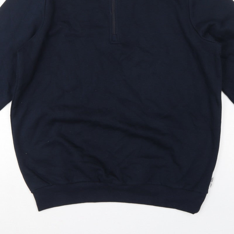 Cotton Traders Men's Navy L 1/4 Zip Fleece Sweatshirt High Neck