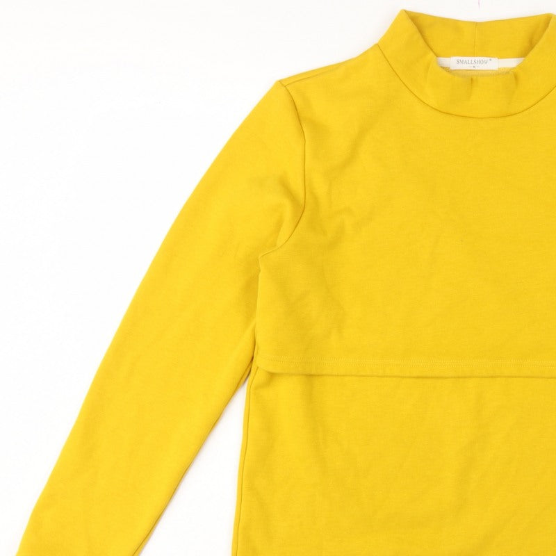 Smallshow Women’s Yellow M Fleece Mock Neck Maternity Tunic Sweatshirt