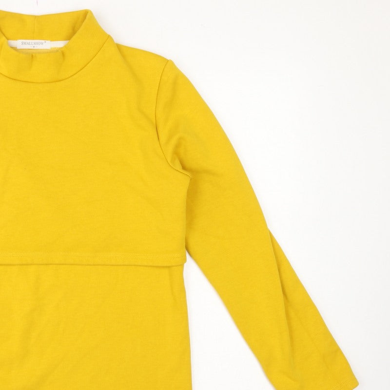 Smallshow Women’s Yellow M Fleece Mock Neck Maternity Tunic Sweatshirt