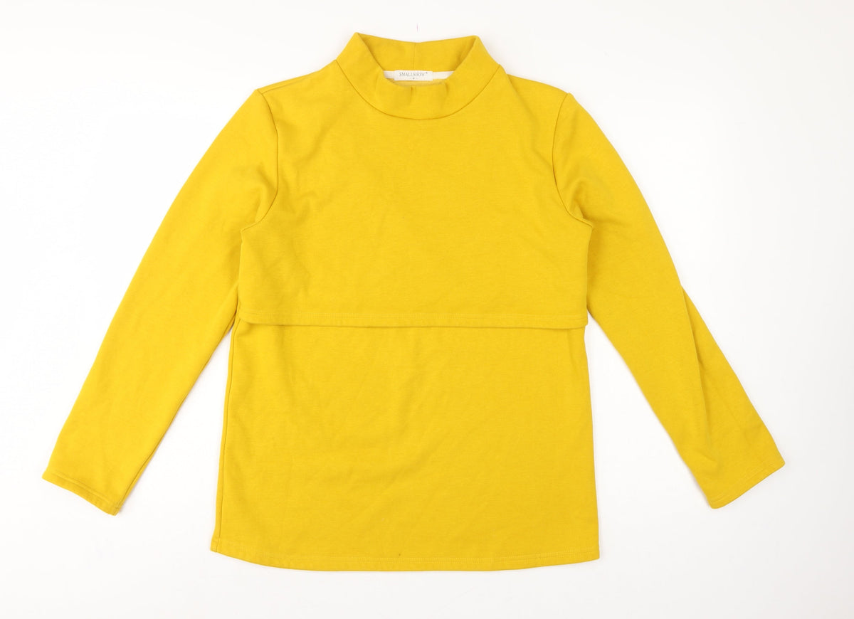 Smallshow Women’s Yellow M Fleece Mock Neck Maternity Tunic Sweatshirt
