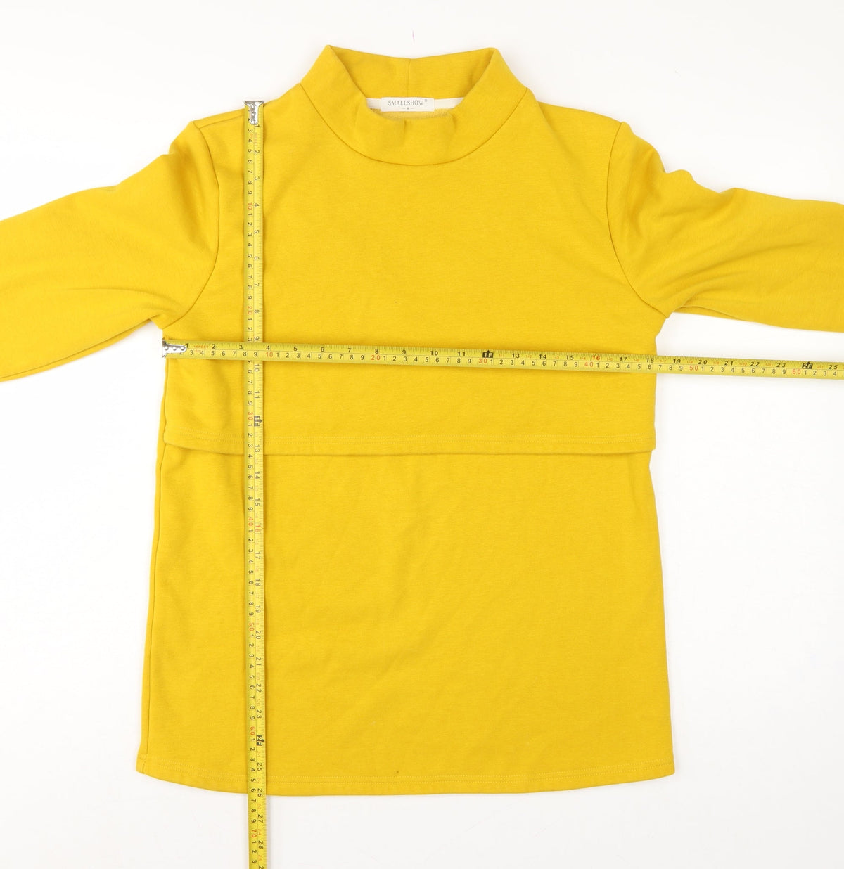 Smallshow Women’s Yellow M Fleece Mock Neck Maternity Tunic Sweatshirt
