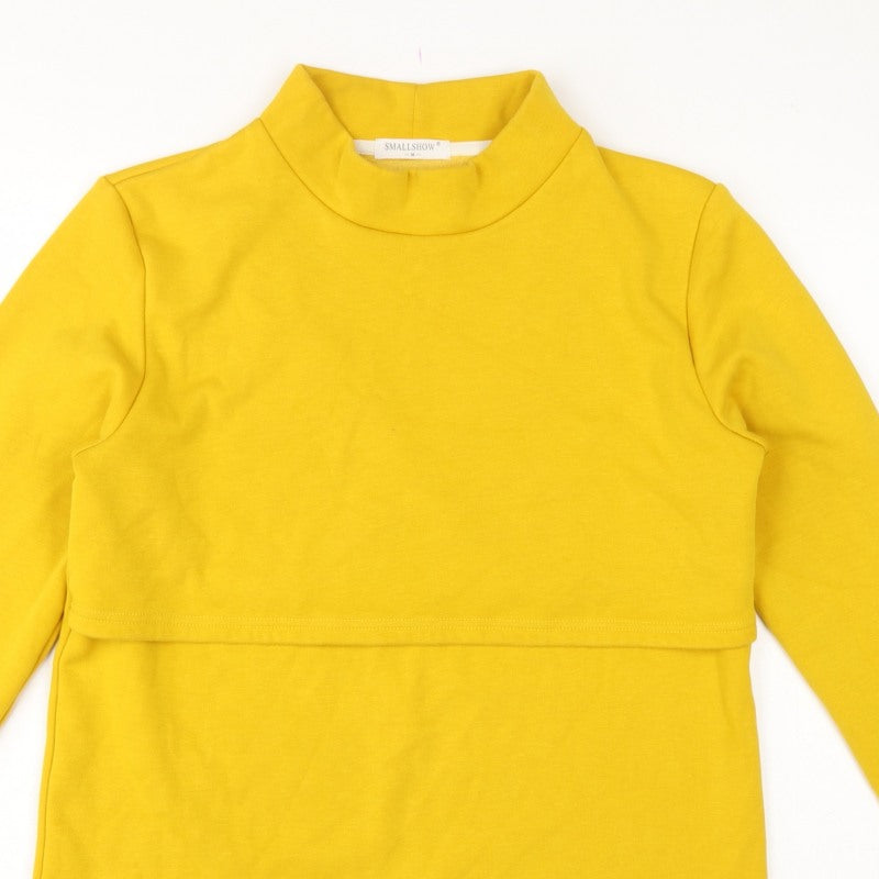 Smallshow Women’s Yellow M Fleece Mock Neck Maternity Tunic Sweatshirt