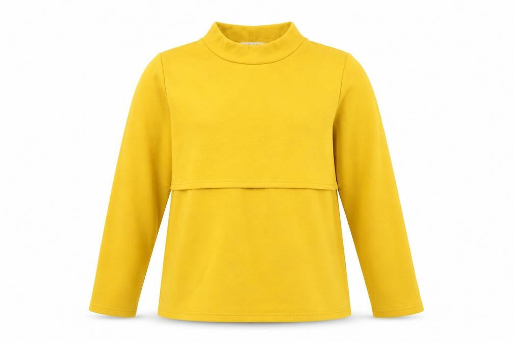 Smallshow Women’s Yellow M Fleece Mock Neck Maternity Tunic Sweatshirt