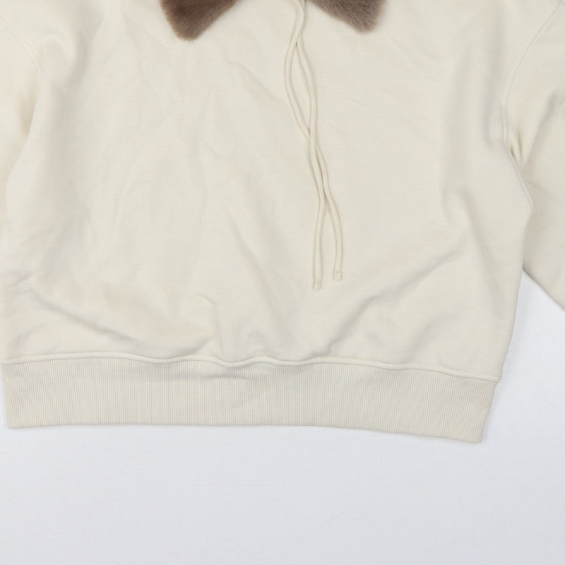 Divided H&M Women Ivory XS Faux Fur Collar Pullover Hoodie Sweatshirt