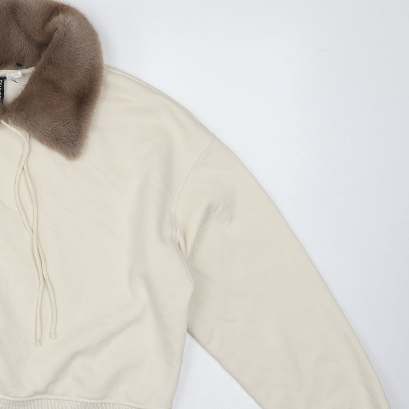 Divided H&M Women Ivory XS Faux Fur Collar Pullover Hoodie Sweatshirt