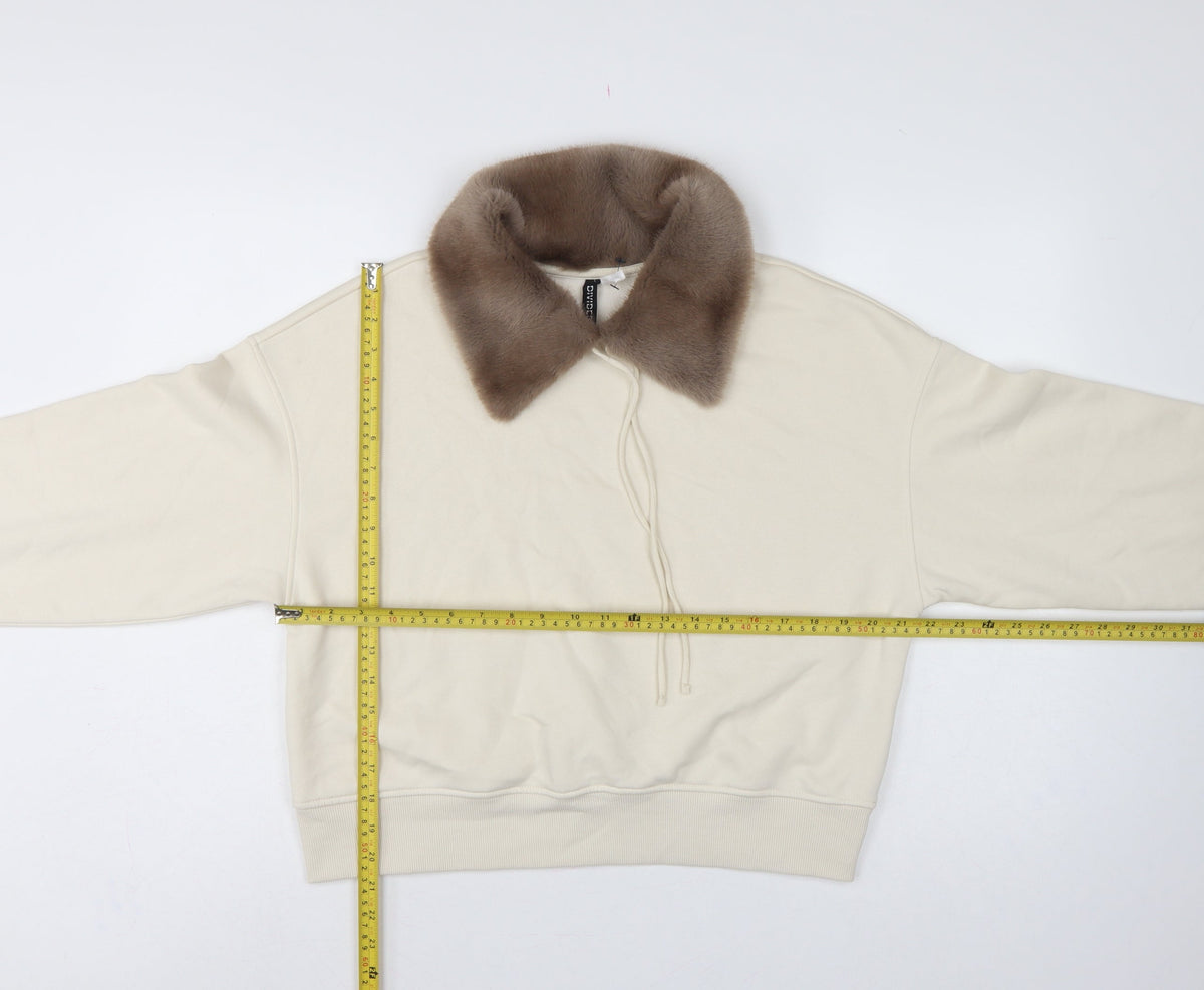 Divided H&M Women Ivory XS Faux Fur Collar Pullover Hoodie Sweatshirt