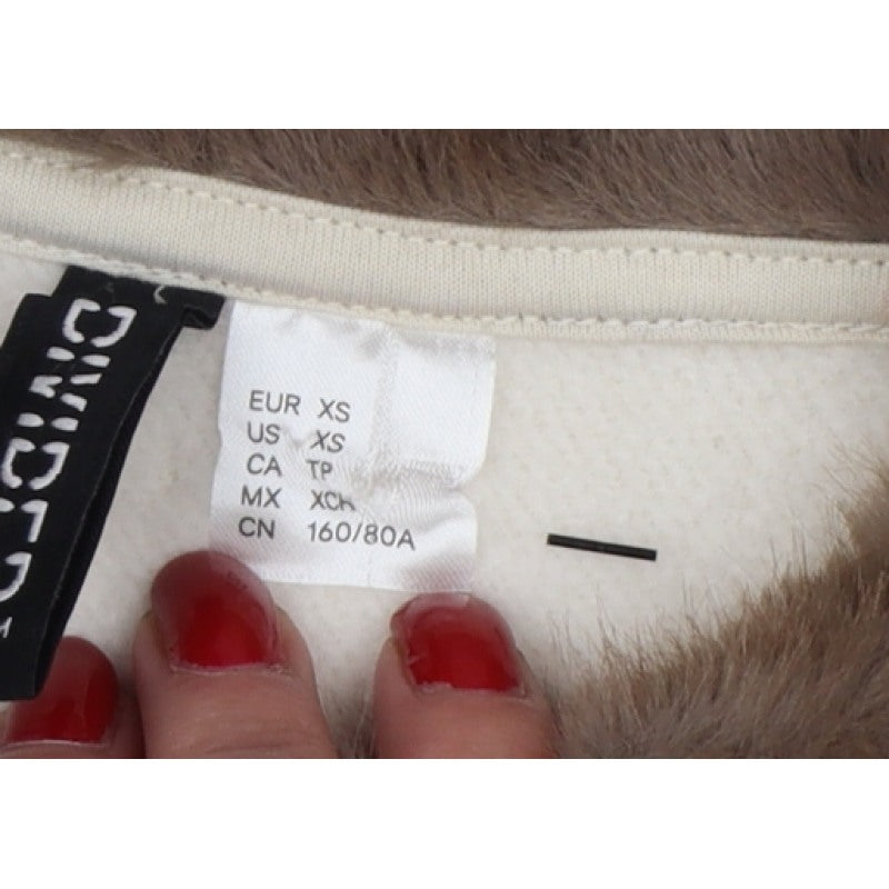 Divided H&M Women Ivory XS Faux Fur Collar Pullover Hoodie Sweatshirt