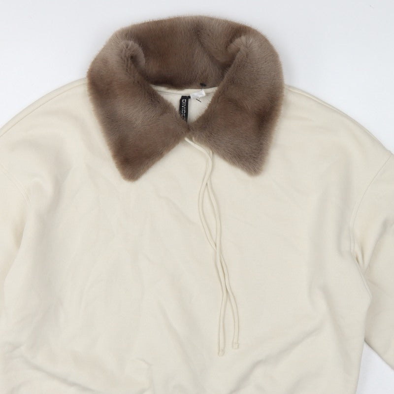 Divided H&M Women Ivory XS Faux Fur Collar Pullover Hoodie Sweatshirt