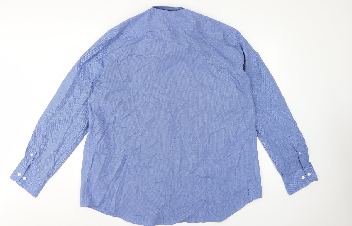 Marks and Spencer Mens Blue Gingham Regular Fit 18.5 Button-Down Shirt