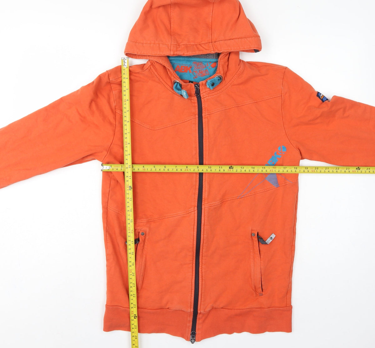 Close-up detail of ABK Men’s Orange L Full Zip Hooded Fleece Lined Ski Hoodie
