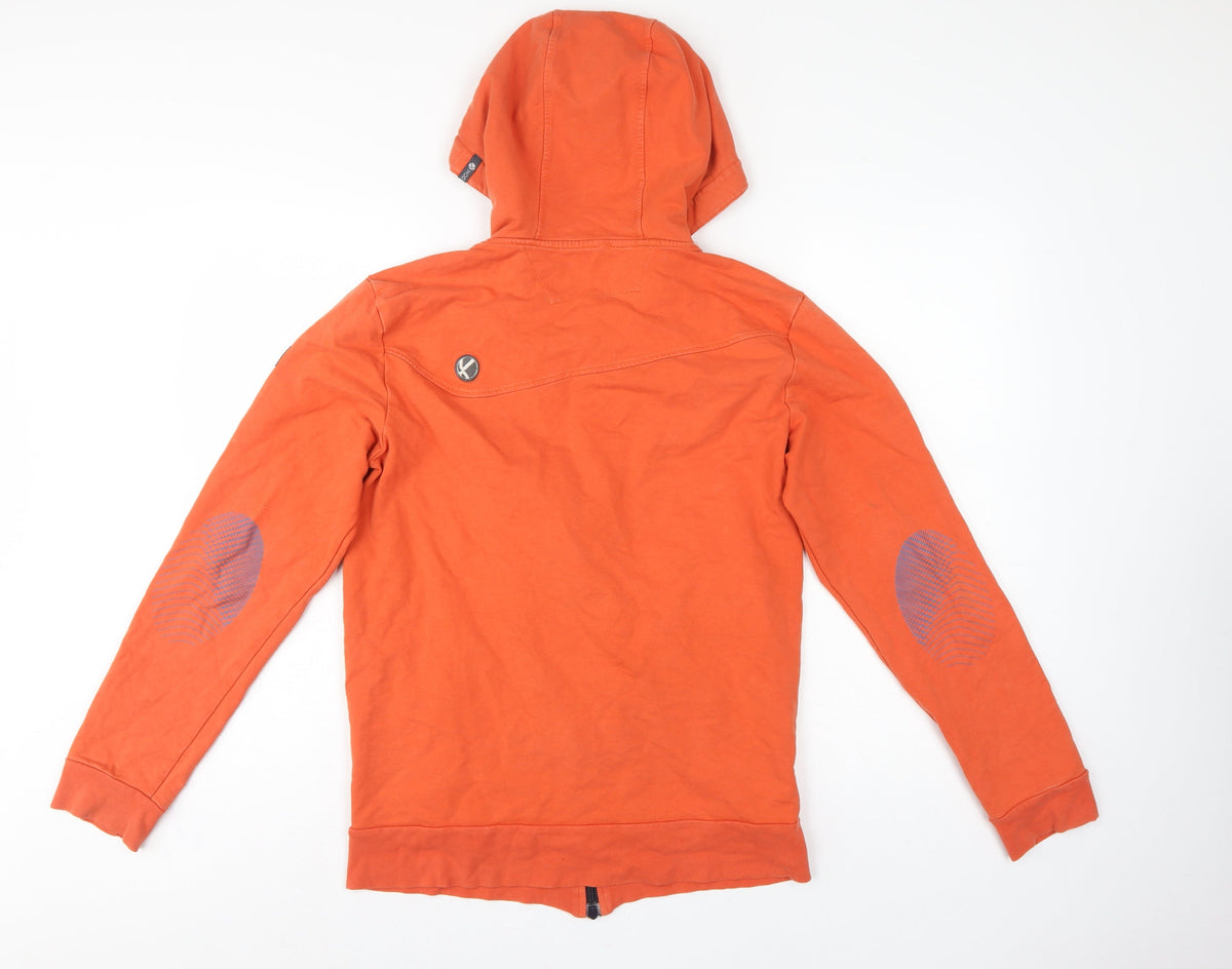 Brand and care label for ABK Men’s Orange L Full Zip Hooded Fleece Lined Ski Hoodie