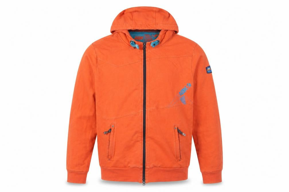 Front view of ABK Men’s Orange L Full Zip Hooded Fleece Lined Ski Hoodie