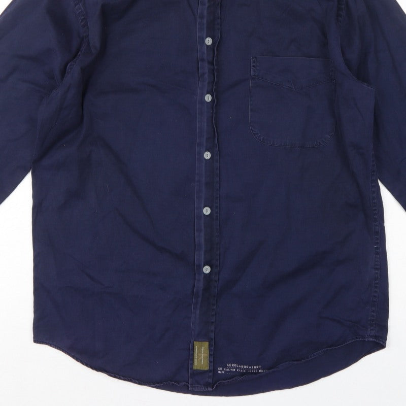 Calvin Klein Jeans Men's Navy M Cotton Button-Down Long Sleeve Shirt