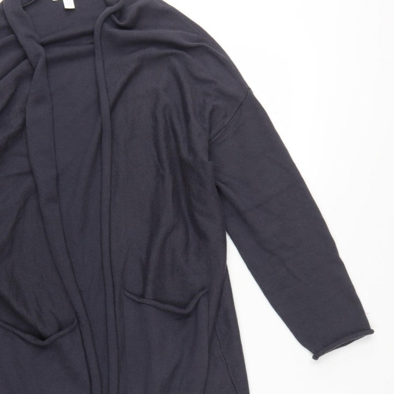Lounge The White Company Women Blue M Open Longline Cotton Silk Cardigan