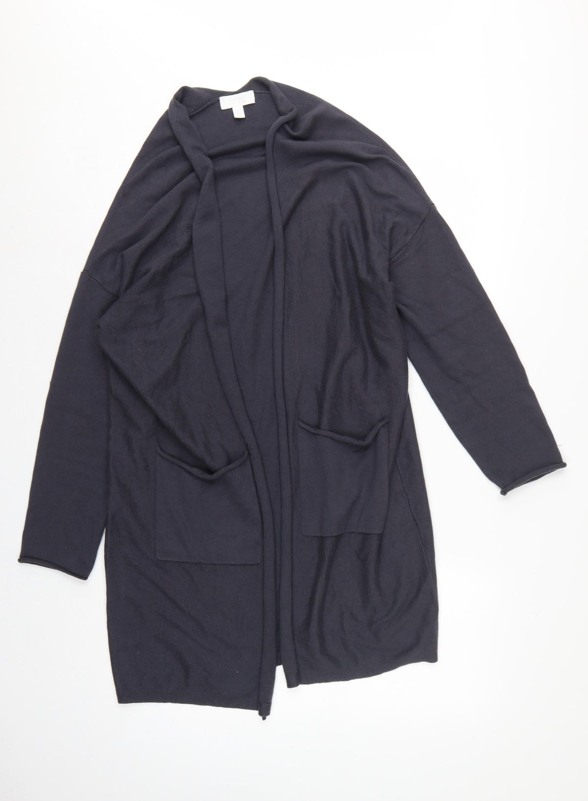 Lounge The White Company Women Blue M Open Longline Cotton Silk Cardigan