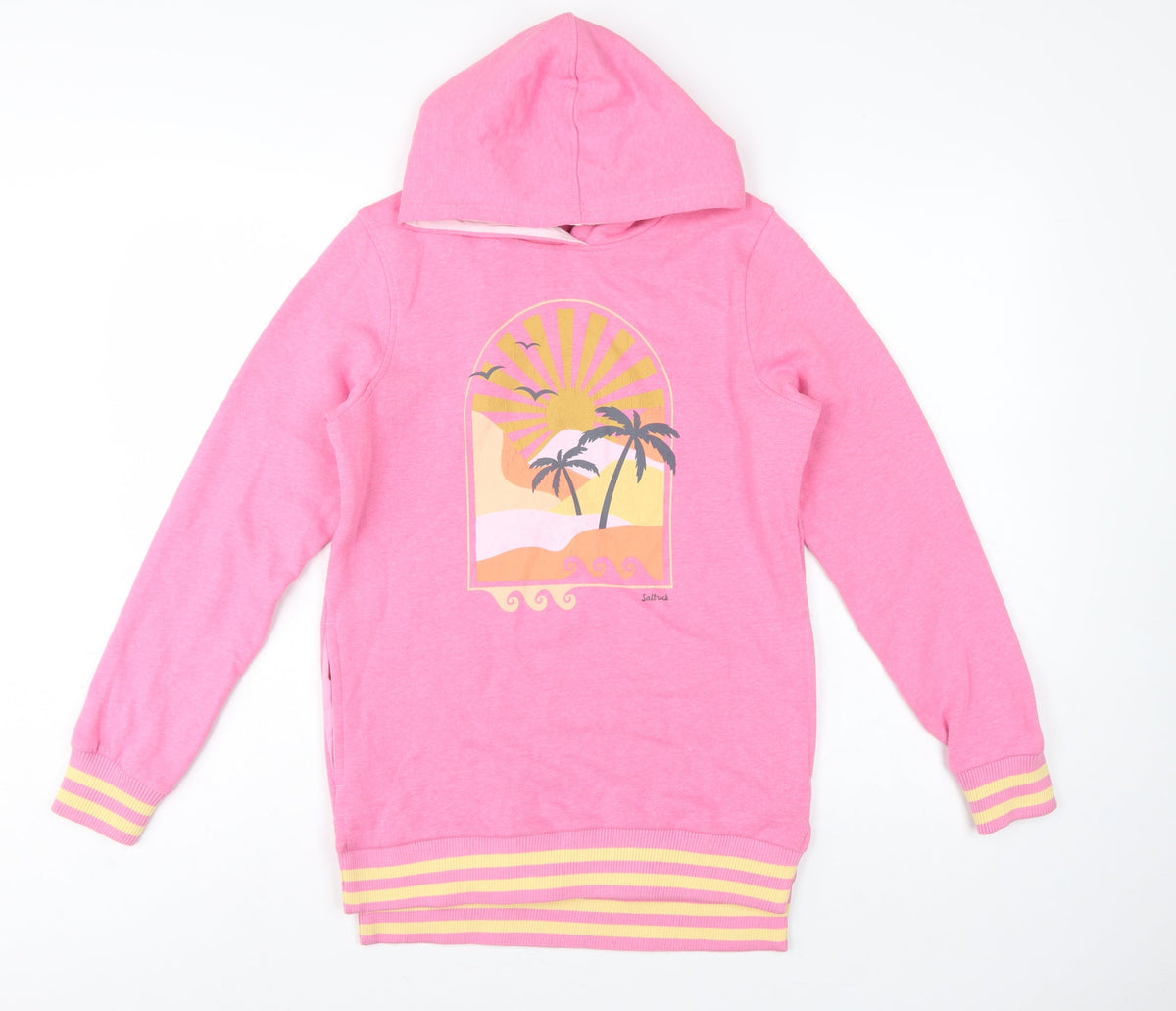 Back view of Saltrock girls’ pink 11-12 years pullover hoodie beach graphic cotton