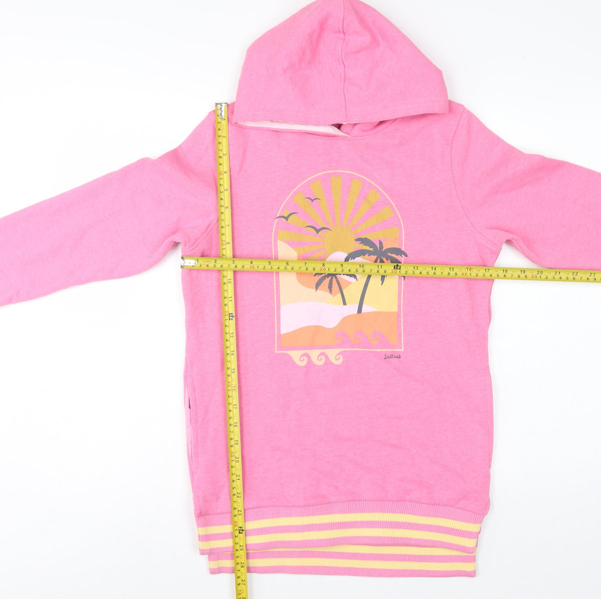 Close-up detail of Saltrock girls’ pink 11-12 years pullover hoodie beach graphic cotton