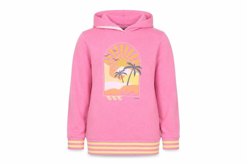 Front view of Saltrock girls’ pink 11-12 years pullover hoodie beach graphic cotton