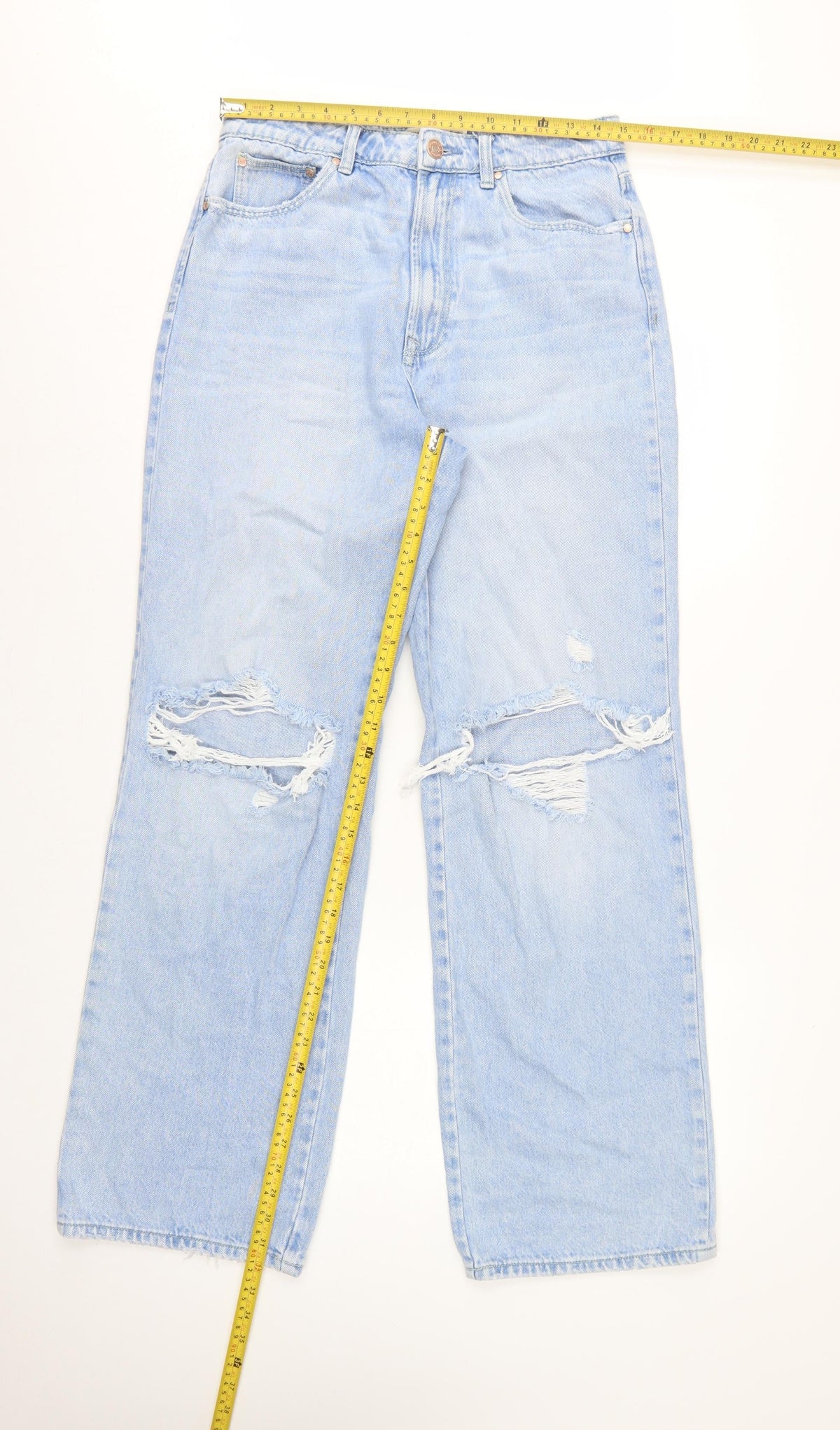 Stradivarius Women Blue UK 12 Long Straight Fit Ripped Jeans