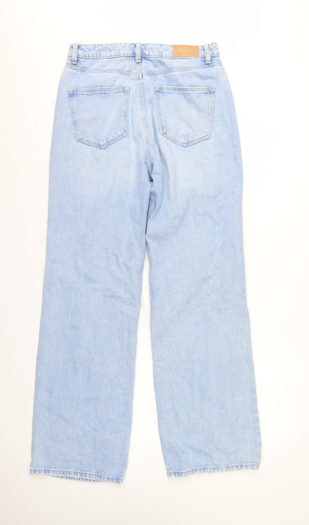 Stradivarius Women Blue UK 12 Long Straight Fit Ripped Jeans