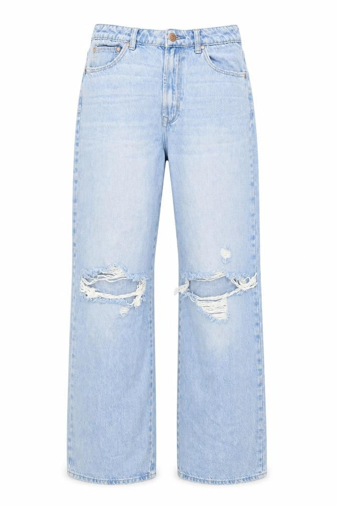 Stradivarius Women Blue UK 12 Long Straight Fit Ripped Jeans