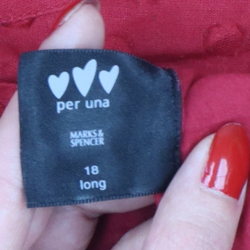 Per Una Marks & Spencer Women Red Cotton A-Line Long Dress UK 18