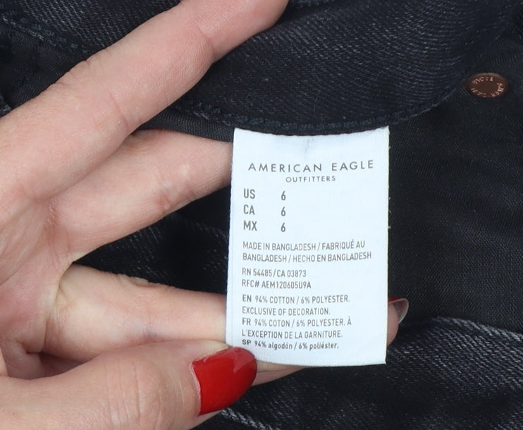 American Eagle Women Black UK 10 High Rise Distressed Denim Cut-Off Shorts