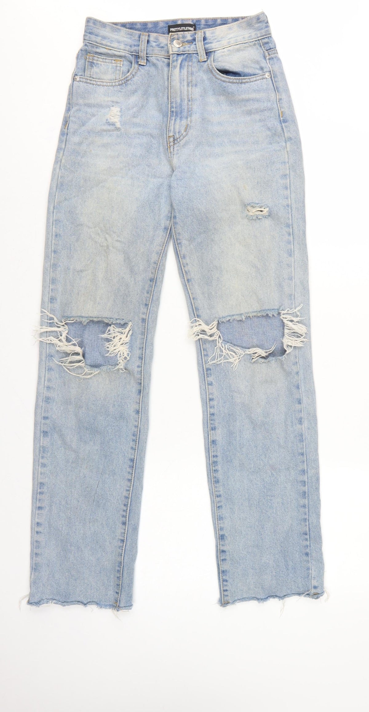 PrettyLittleThing Women Blue UK 6 High Rise Distressed Straight Jeans