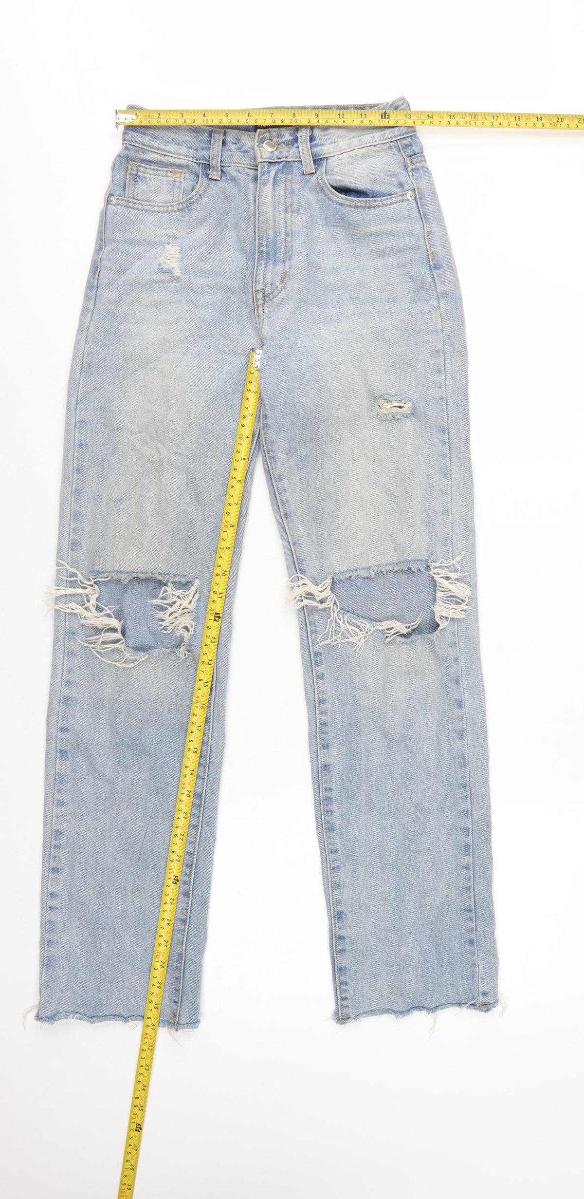 PrettyLittleThing Women Blue UK 6 High Rise Distressed Straight Jeans